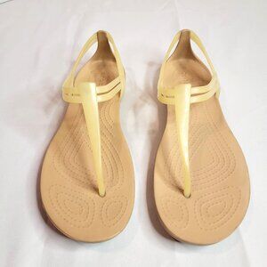 Crocs Isabella Oyster Beige Jelly T-Strap Iconic Comfort Sandals Women’s Size 6